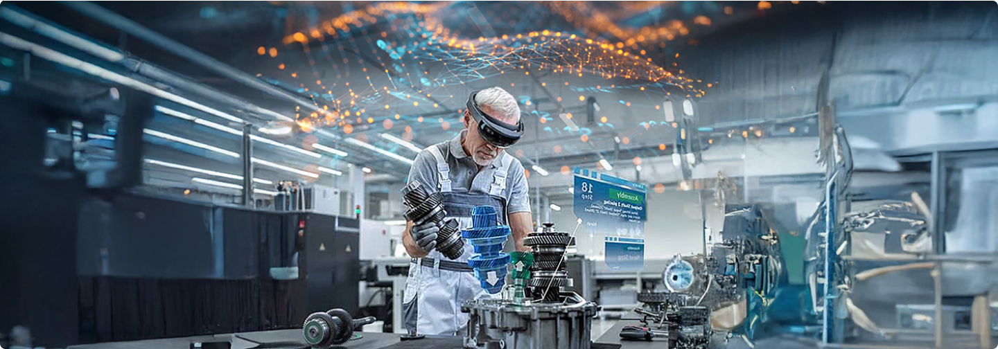 Factory worker using AR glasses